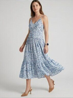 BCBG Blue & White Abstract Print Tiered Maxi Dress — NWT
